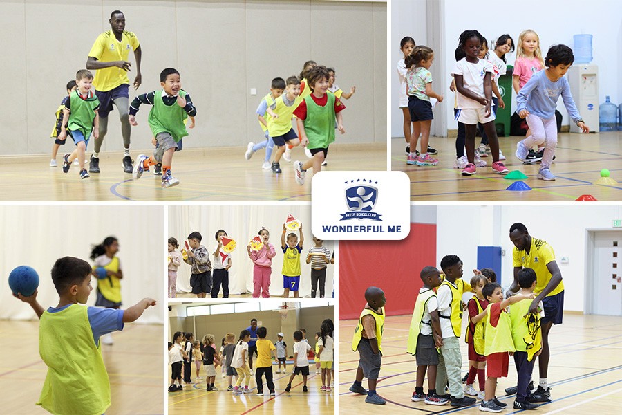 A collage of children joyfully playing various sports at Camp by Wonderful Me, showcasing teamwork and fun