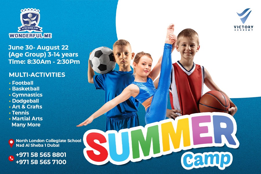 Summer camp flyer for camp by wonderful me featuring activities and registration details for children