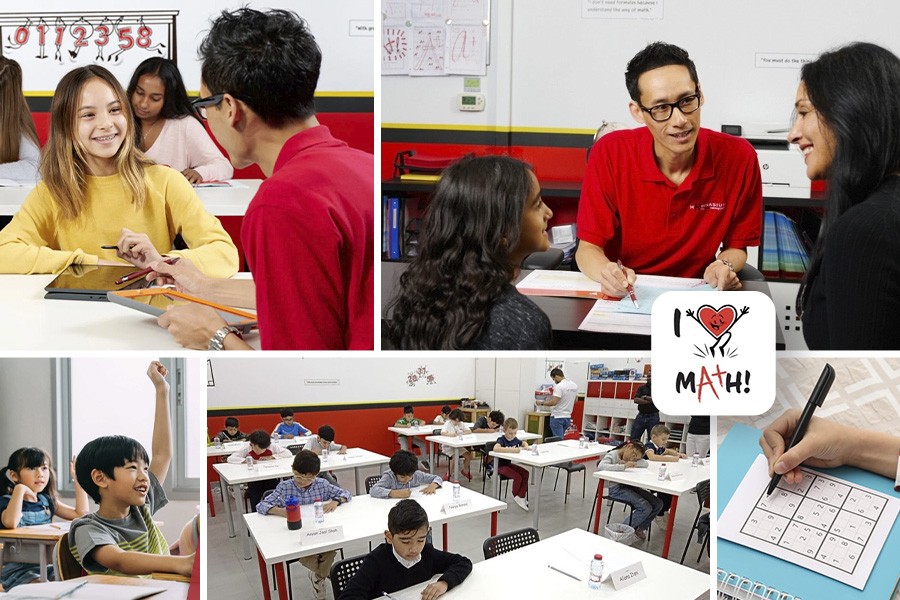 A collage of classroom scenes featuring students engaged in learning with top math tutors in Dubai