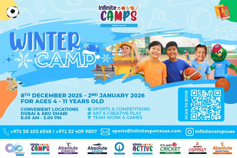 Winter camp scene showcasing activities and participants in Dubai.