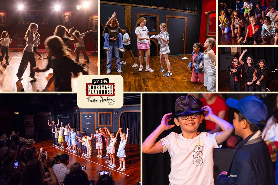 A collage of children performing on stage, showcasing talent at the Best Winter Camps in Dubai
