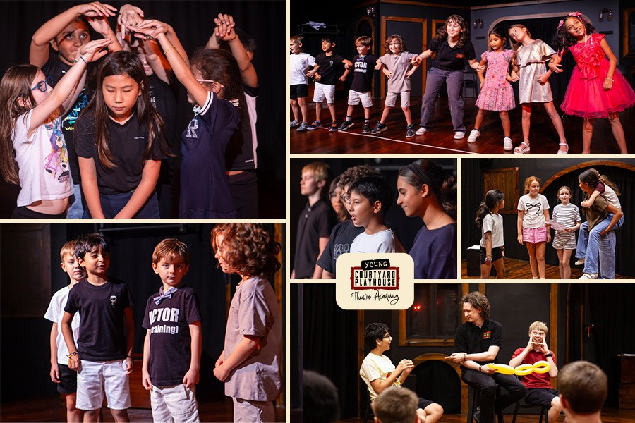 A collage of children performing on stage during October Half-Term Camps in Dubai, showcasing their talents and enthusiasm